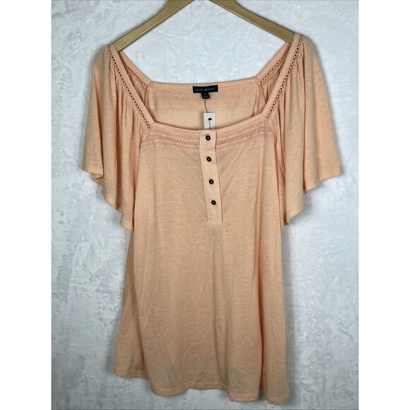 Lane Bryant Women's Blouse Short Sleeve Flowy Melon Orange Size 14/16 NWT - Picture 1 of 7